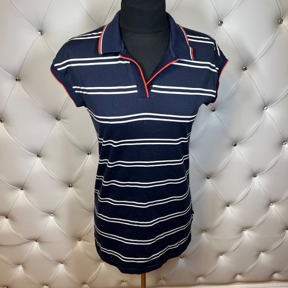 BangBang Jeans Navy Striped Polo Shirt Size S